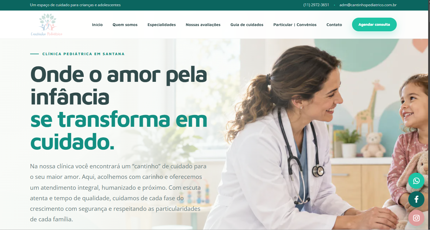 Projeto de site desenvolvido para o Cantinho Pediátrico